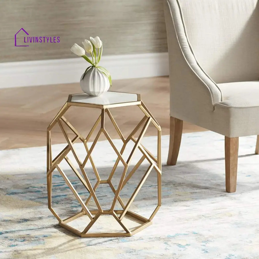Sneha Metal And Marble Top Side Table For Living Room