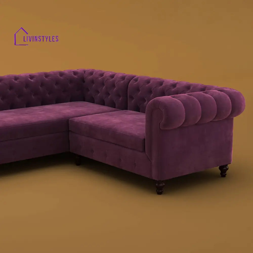 Snehlata L Shaped Sofa | Corner (Velvet Dark Purple)