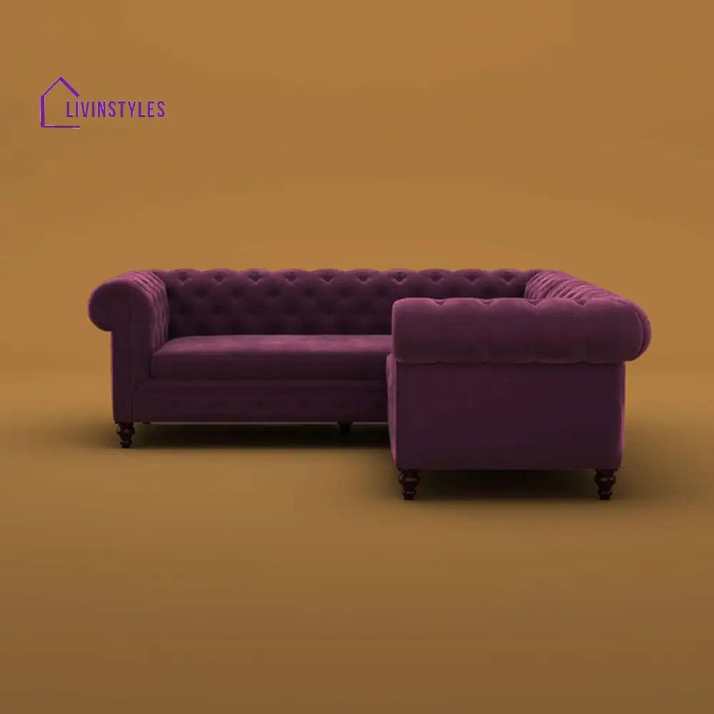 Snehlata L Shaped Sofa | Corner (Velvet Dark Purple)