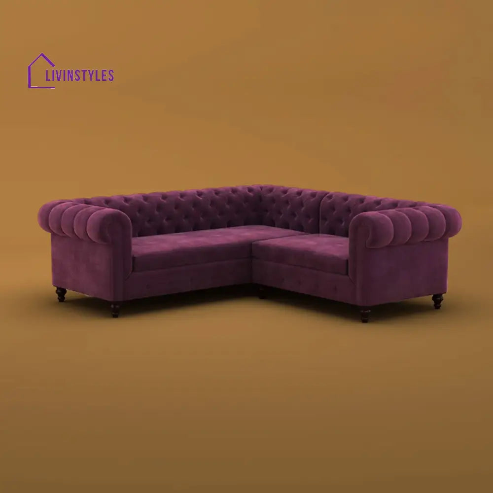 Snehlata L Shaped Sofa | Corner (Velvet Dark Purple)