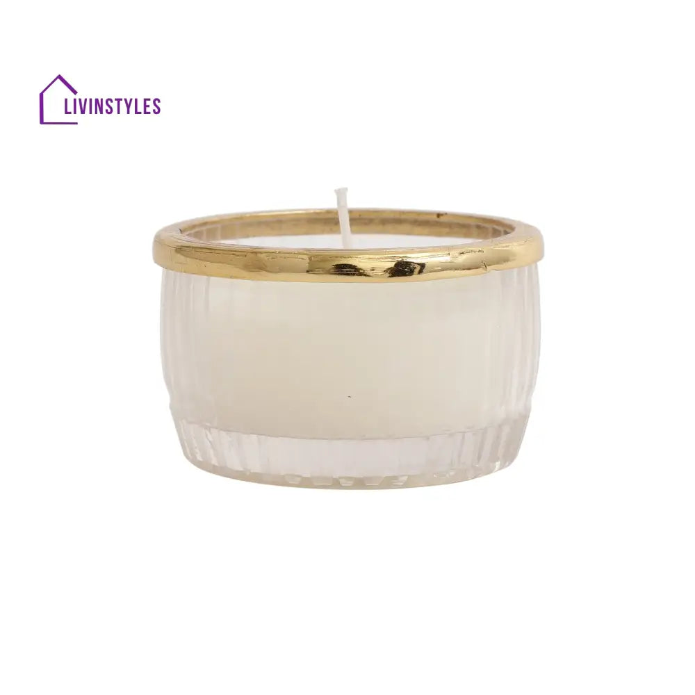 Snowy Whisper White Scented Candle Glass Jar With Golden Ring