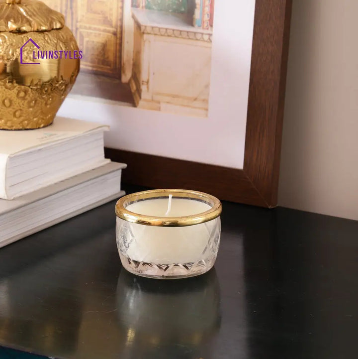 Snowy Whisper White Scented Candle Jar With Golden Ring