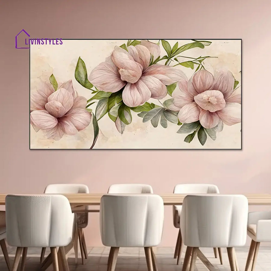 Soft Beige With Pink Flowers Wall Painting