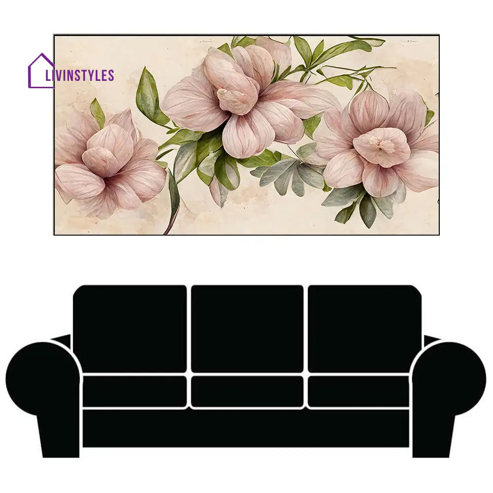 Soft Beige With Pink Flowers Wall Painting