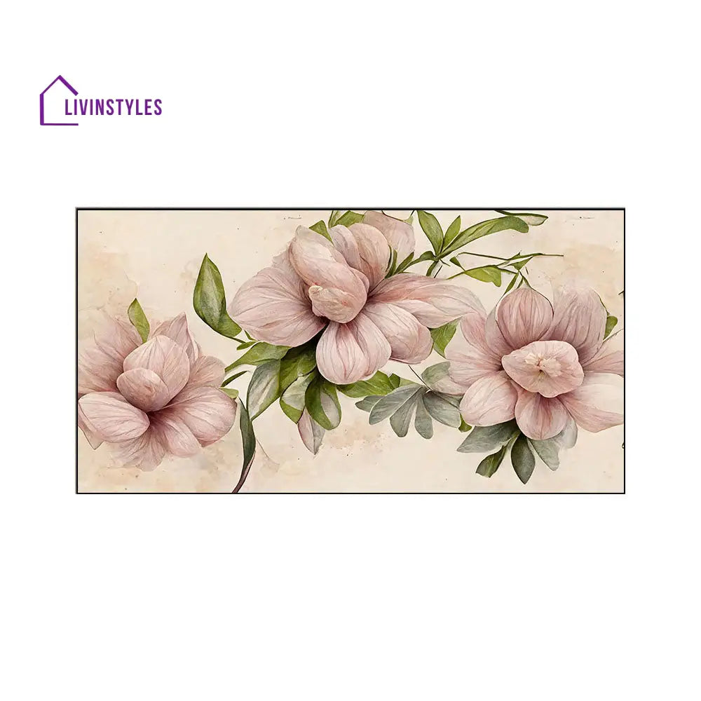 Soft Beige With Pink Flowers Wall Painting