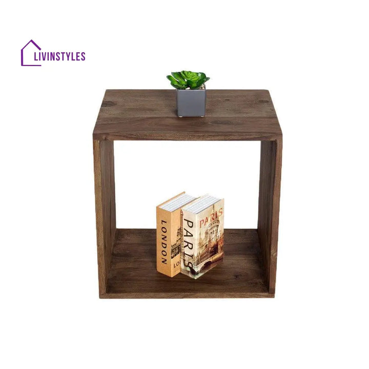 Solid Sheesham Wood Cubic End Table (Walnut)