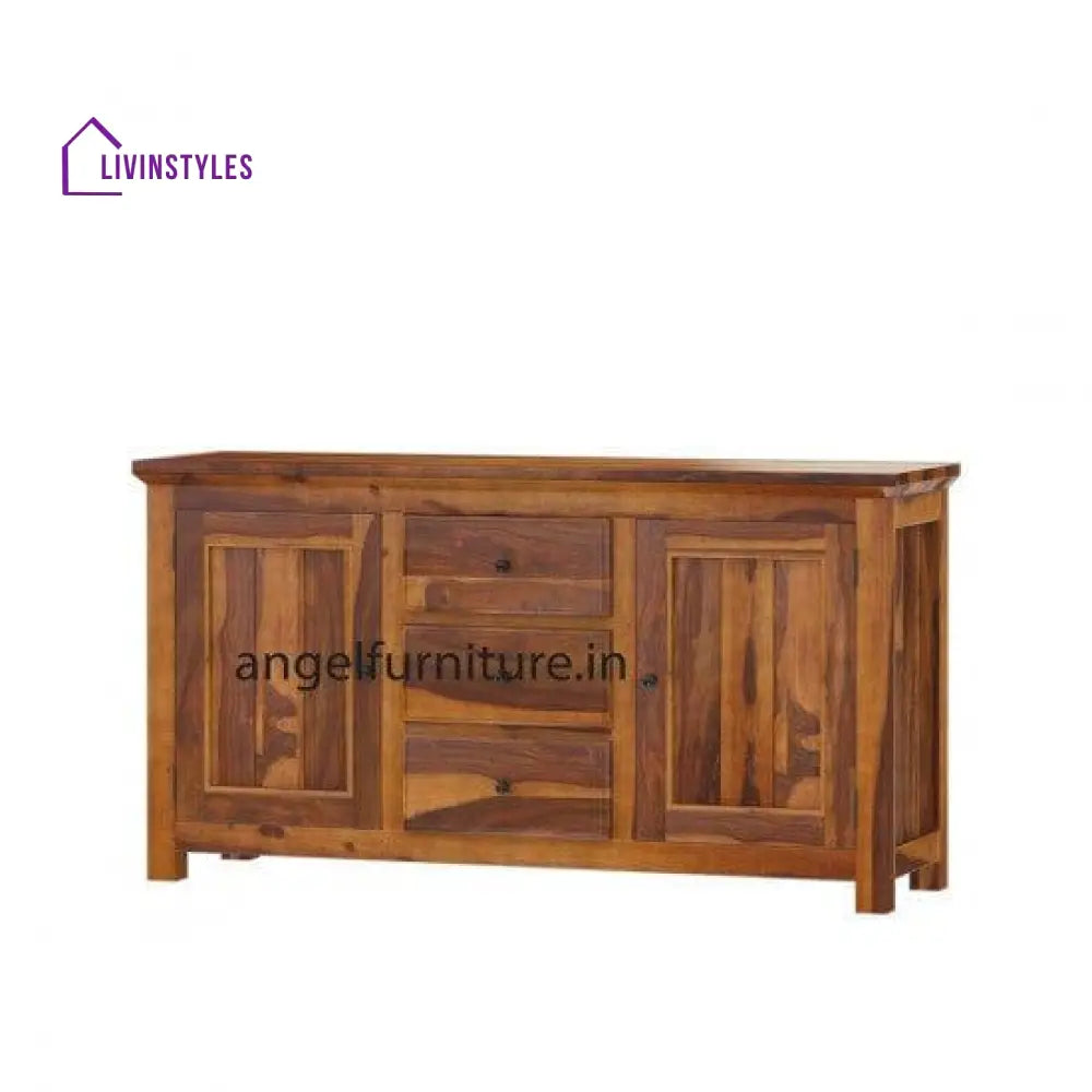 Solid Sheesham Wood Large Side Board With Three Drawer (Standard Honey Finish)