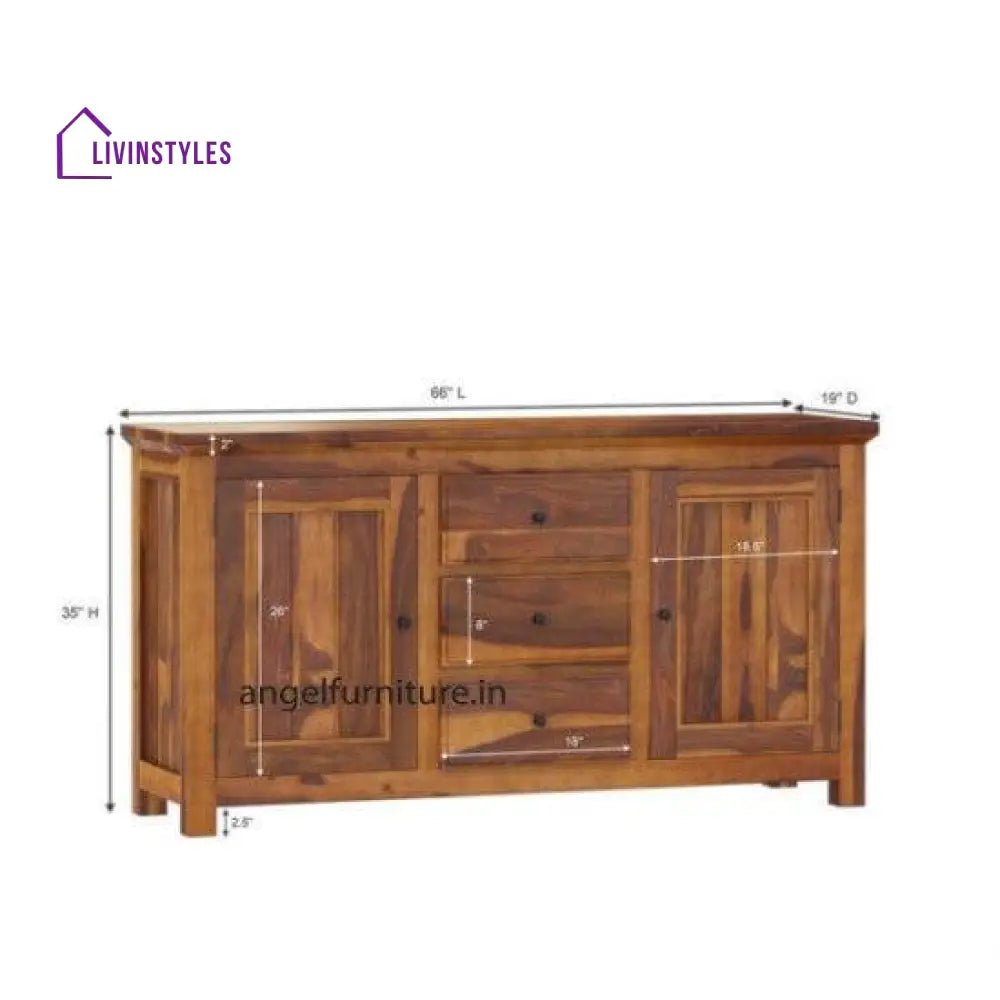 Solid Sheesham Wood Large Side Board With Three Drawer (Standard Honey Finish)