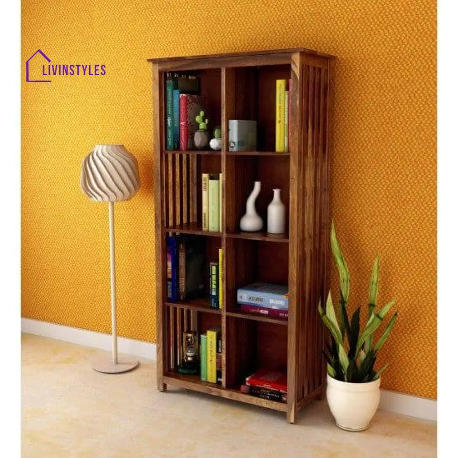 Solid Sheesham Wood Large Vertical Bookshelf Strip Design (Standard Honey Finish)