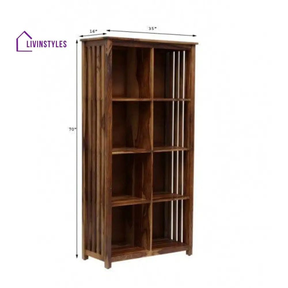 Solid Sheesham Wood Large Vertical Bookshelf Strip Design (Standard Honey Finish)