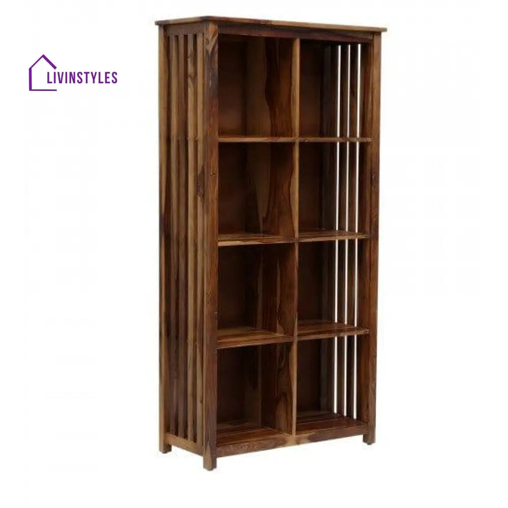 Solid Sheesham Wood Large Vertical Bookshelf Strip Design (Standard Honey Finish)