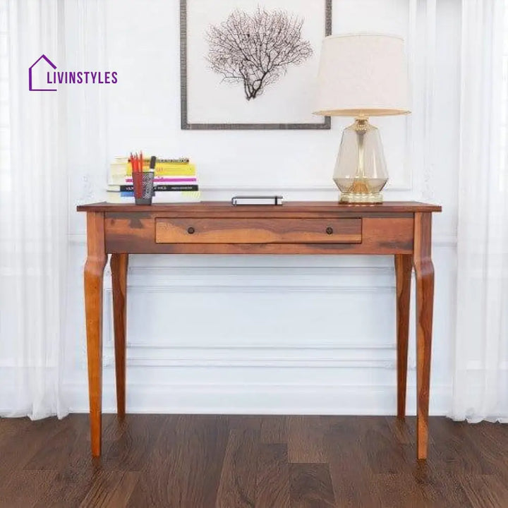 Solid Sheesham Wood Modern Console Table (Standard Honey Finish)