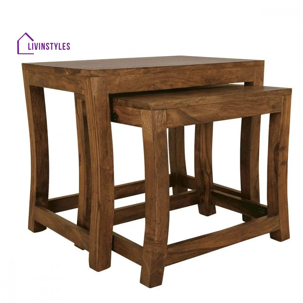 Solid Sheesham Wood Nested Tables In Honey Finish