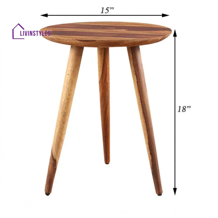 Solid Sheesham Wood Tripod End Table | Stool Side Corner Sofa (Honey)