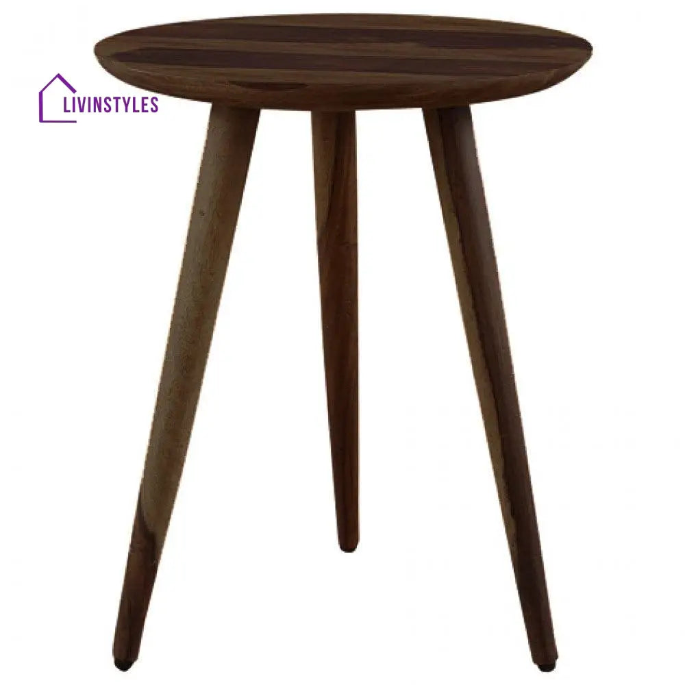 Solid Sheesham Wood Tripod End Table | Stool Side Corner Sofa (Walnut)