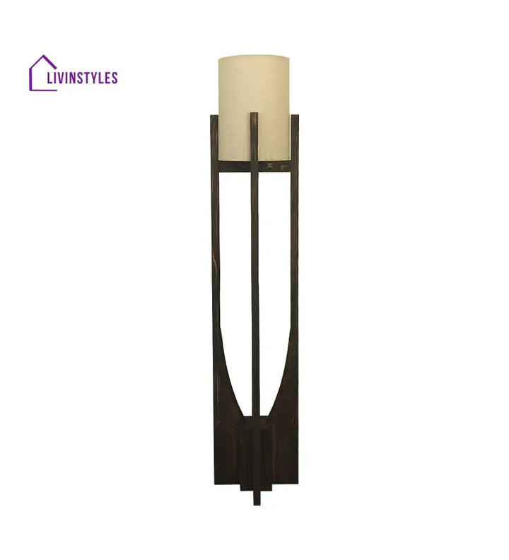 Solitaire Wooden Floor Lamp With Brown Base And Beige Fabric Lampshade Lamps