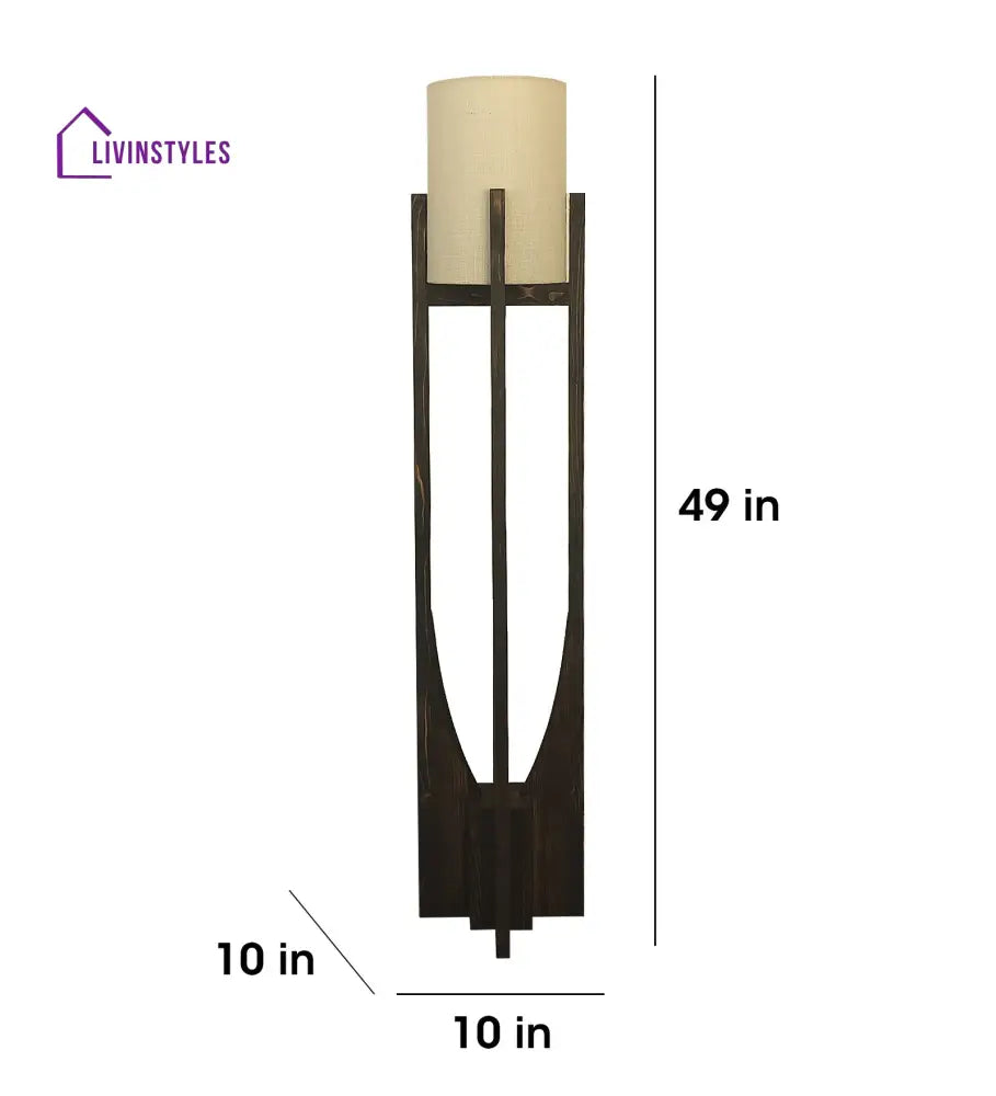 Solitaire Wooden Floor Lamp With Brown Base And Beige Fabric Lampshade Lamps