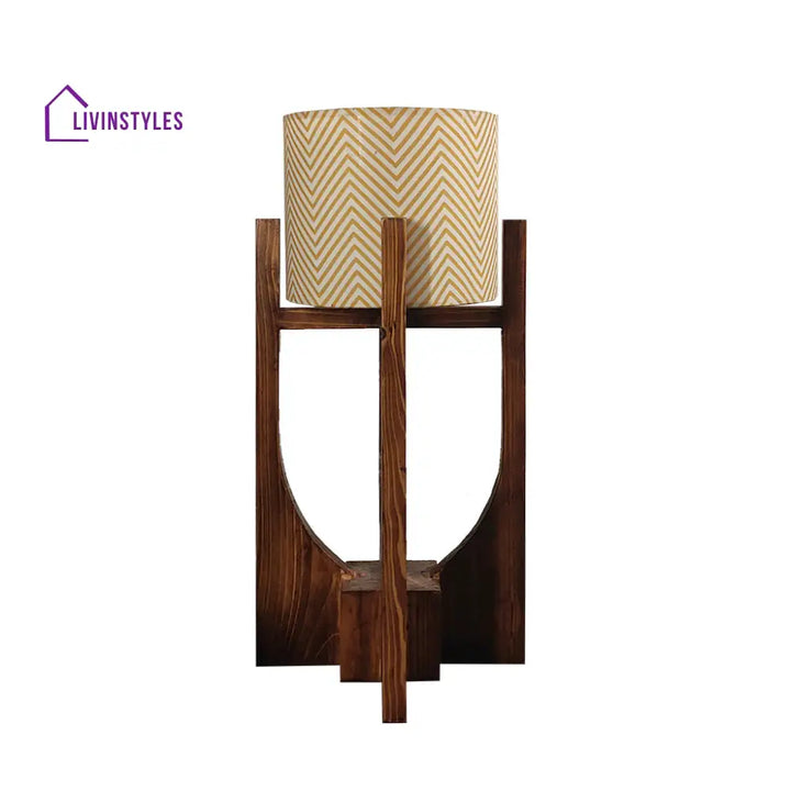 Solitaire Wooden Table Lamp With Brown Base And Yellow Fabric Lampshade Lamps