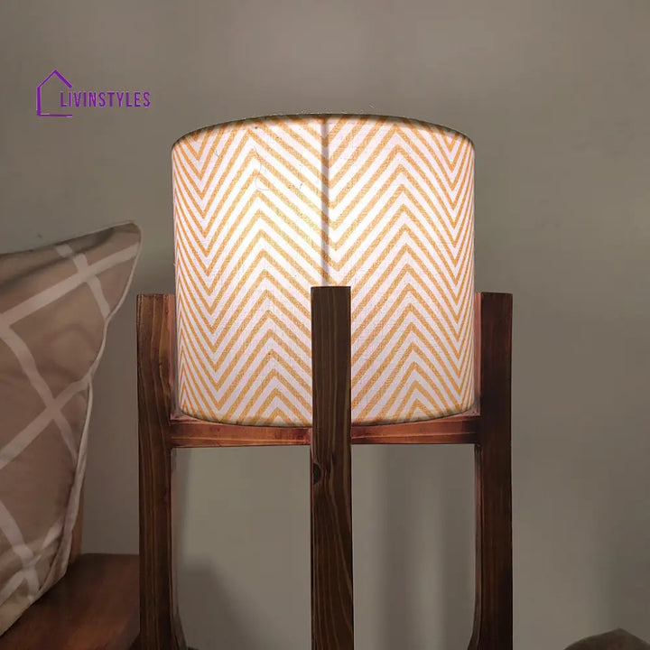 Solitaire Wooden Table Lamp With Brown Base And Yellow Fabric Lampshade Lamps