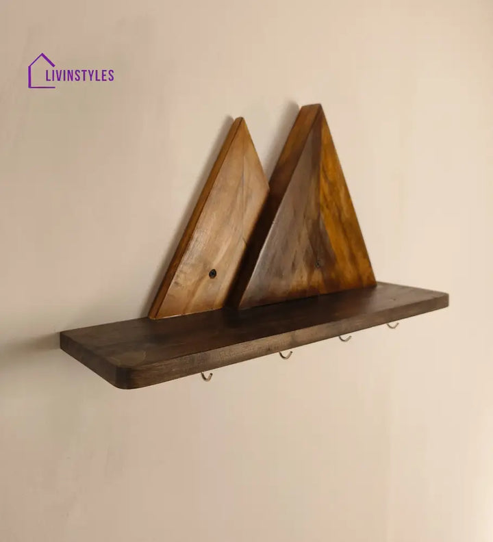 Solitaire Wooden Wall Shelf Organiser With Key Holders Decor