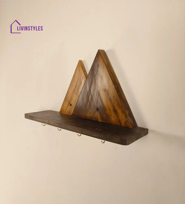 Solitaire Wooden Wall Shelf Organiser With Key Holders Decor