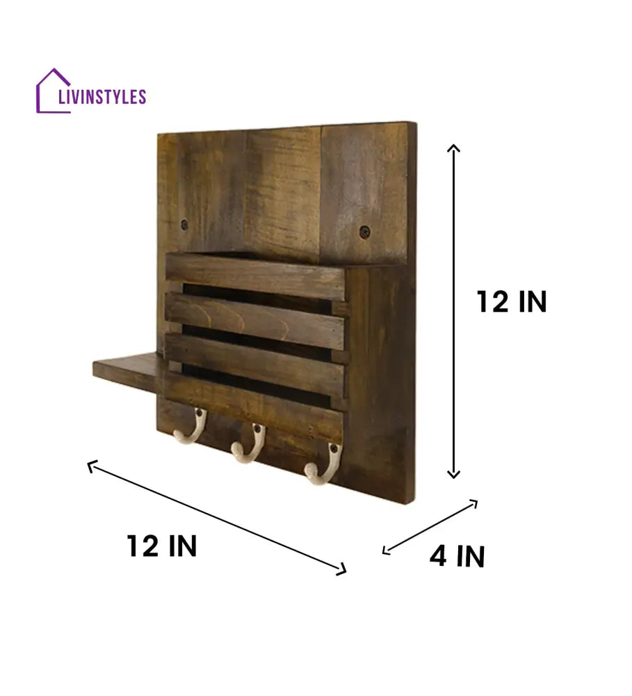 Somerset Wooden Wall Shelf Organiser With Key Holders