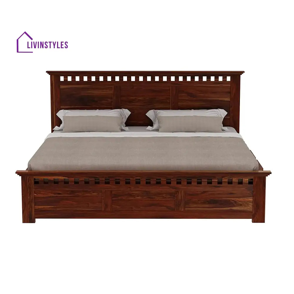 Sona Solid Sheesham Wood Bed With Box Storage (King Size Honey Finish)