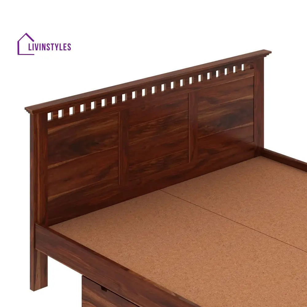 Sona Solid Sheesham Wood Bed With Two Drawers (King Size Honey Finish)