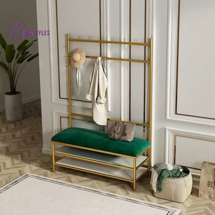 Sonali Green Entryway Bench And Coat & Shoe Rack