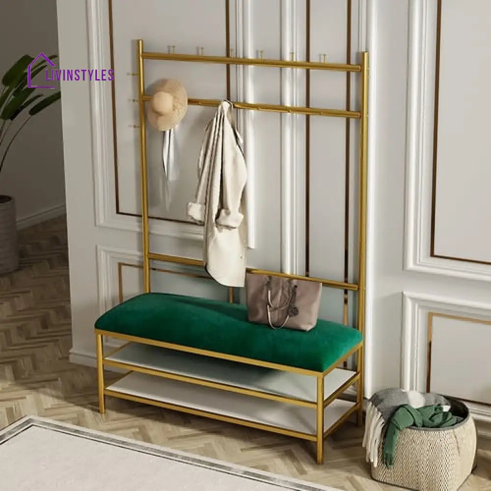 Sonali Green Entryway Bench And Coat & Shoe Rack