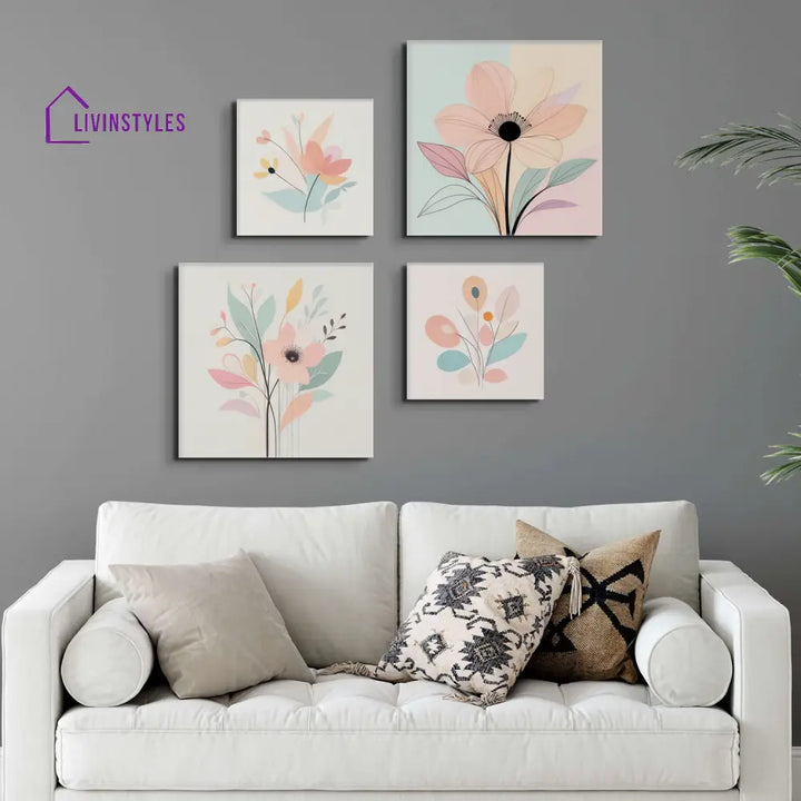 Sophisticated Floral Art Quartet Canvas Wall Painting Set Of 4