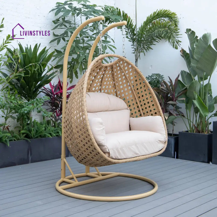 Sourbh Double Seater Hanging Swing With Stand For Balcony | Garden (Gold) Beige Swings