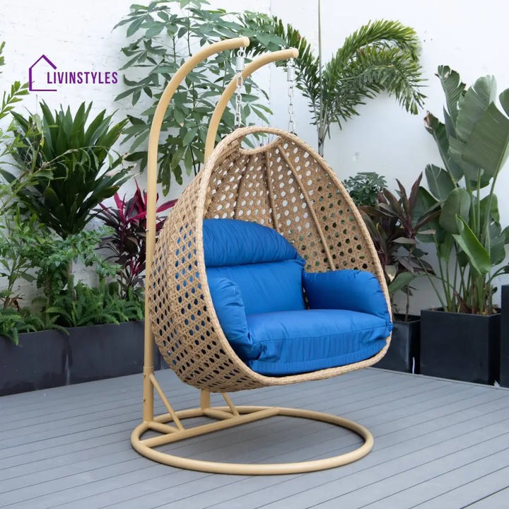 Sourbh Double Seater Hanging Swing With Stand For Balcony | Garden (Gold) Blue Swings