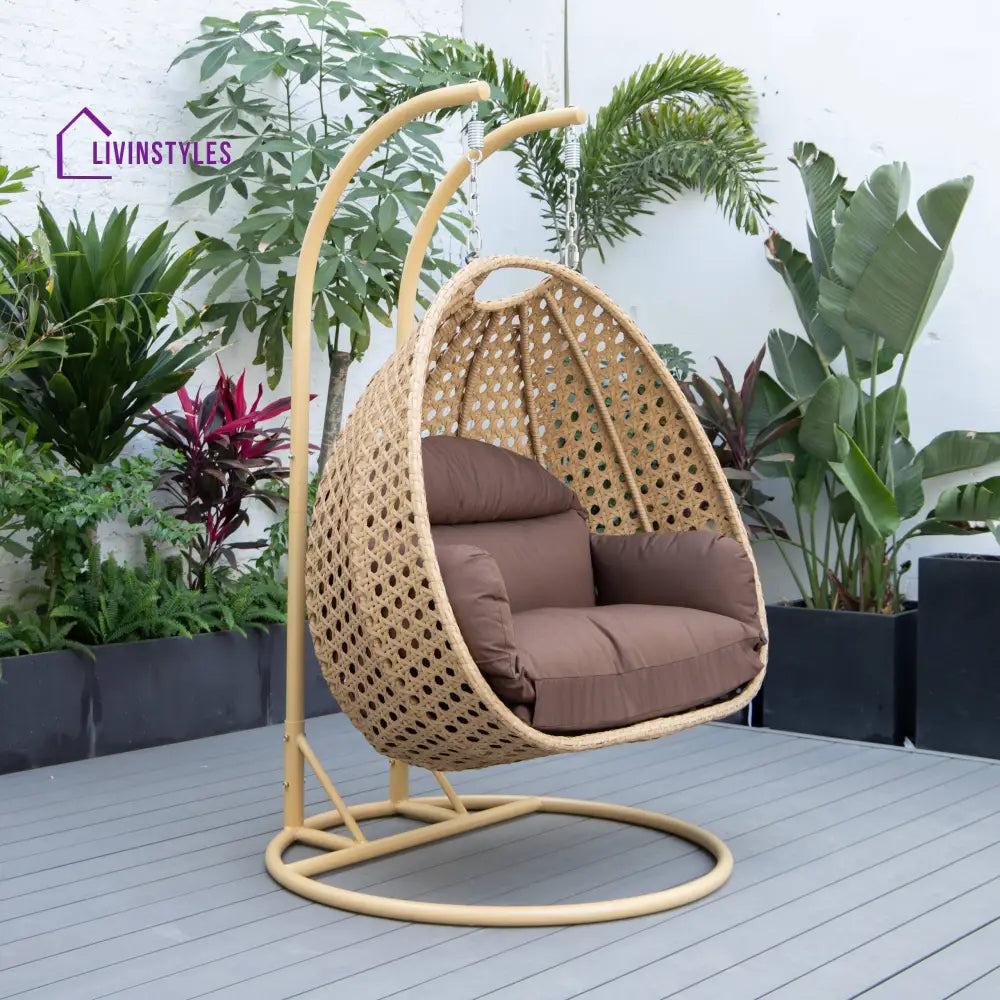 Sourbh Double Seater Hanging Swing With Stand For Balcony | Garden (Gold) Brown Swings