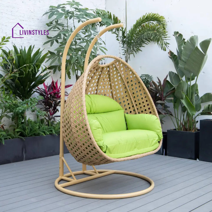 Sourbh Double Seater Hanging Swing With Stand For Balcony | Garden (Gold) Light Green Swings