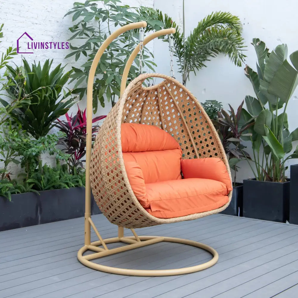 Sourbh Double Seater Hanging Swing With Stand For Balcony | Garden (Gold) Orange Swings