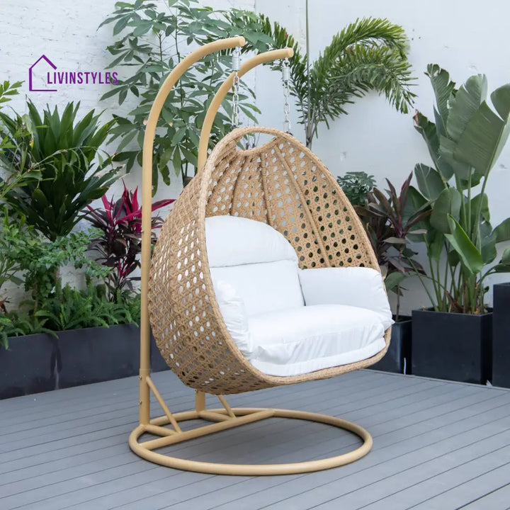 Sourbh Double Seater Hanging Swing With Stand For Balcony | Garden (Gold) White Swings