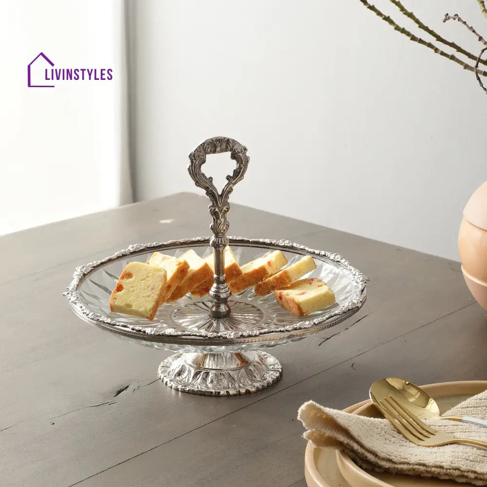 Spearhead Crystal Cake Stand In Silver Cake Stand