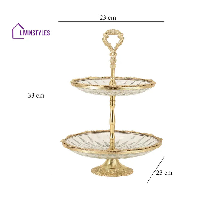 Spearhead Crystal Double Cake Stand In Gold Cake Stand