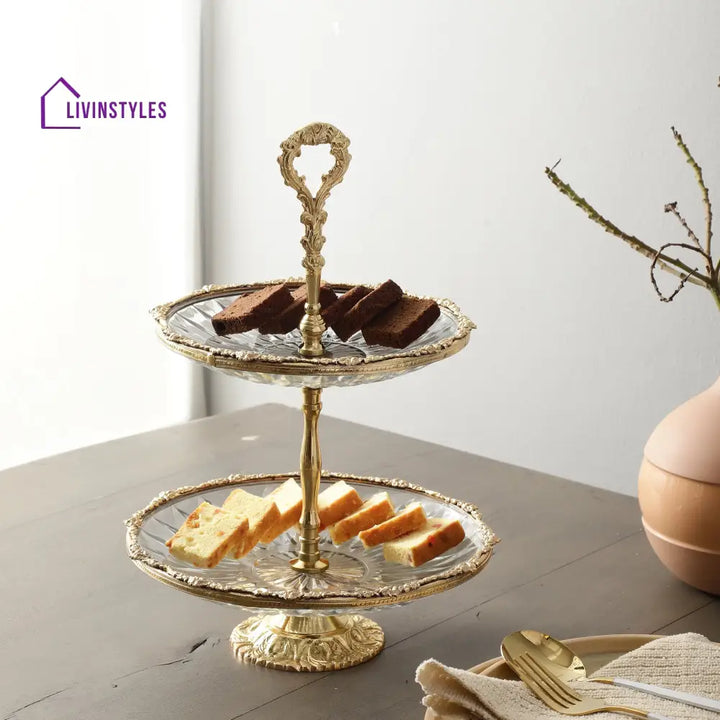 Spearhead Crystal Double Cake Stand In Gold Cake Stand