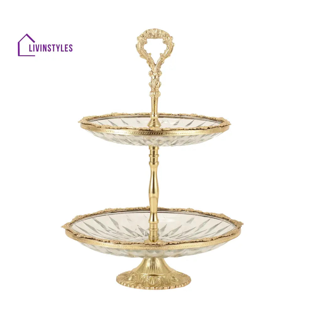 Spearhead Crystal Double Cake Stand In Gold Cake Stand