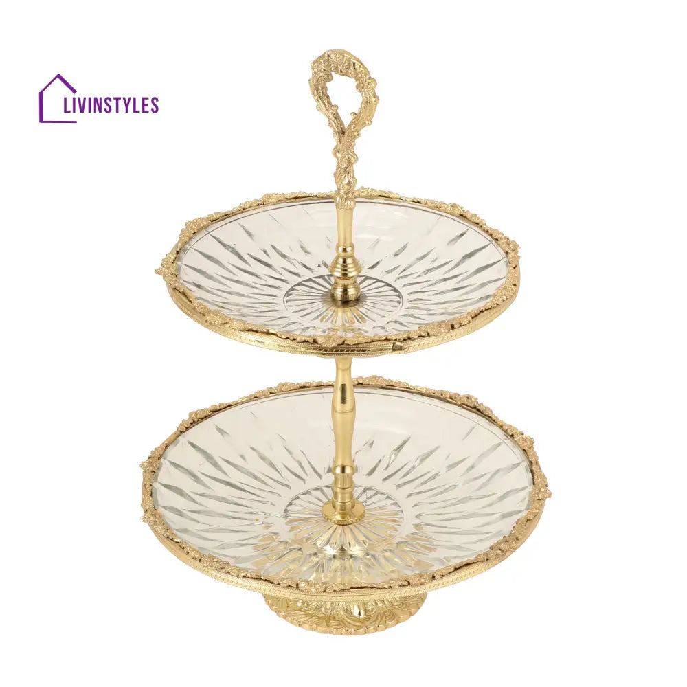 Spearhead Crystal Double Cake Stand In Gold Cake Stand