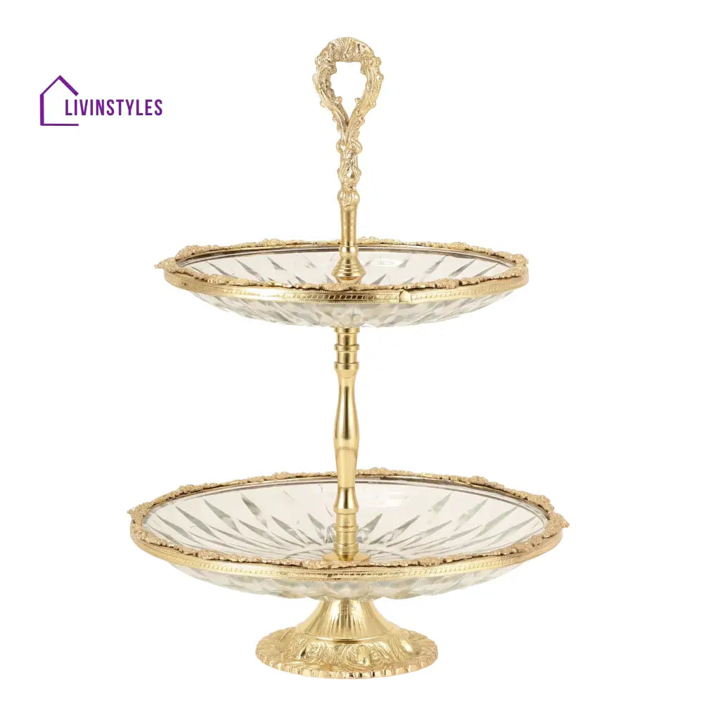 Spearhead Crystal Double Cake Stand In Gold Cake Stand