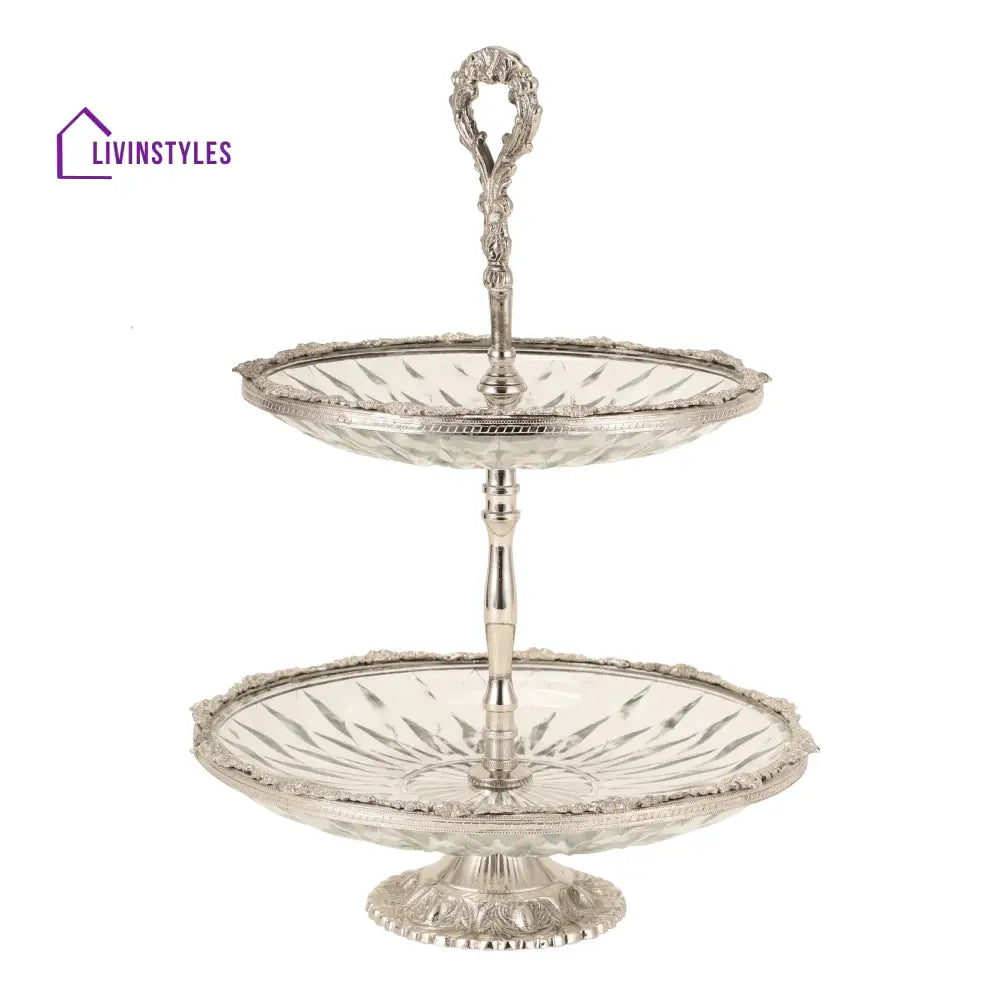 Spearhead Crystal Double Cake Stand In Silver Cake Stand