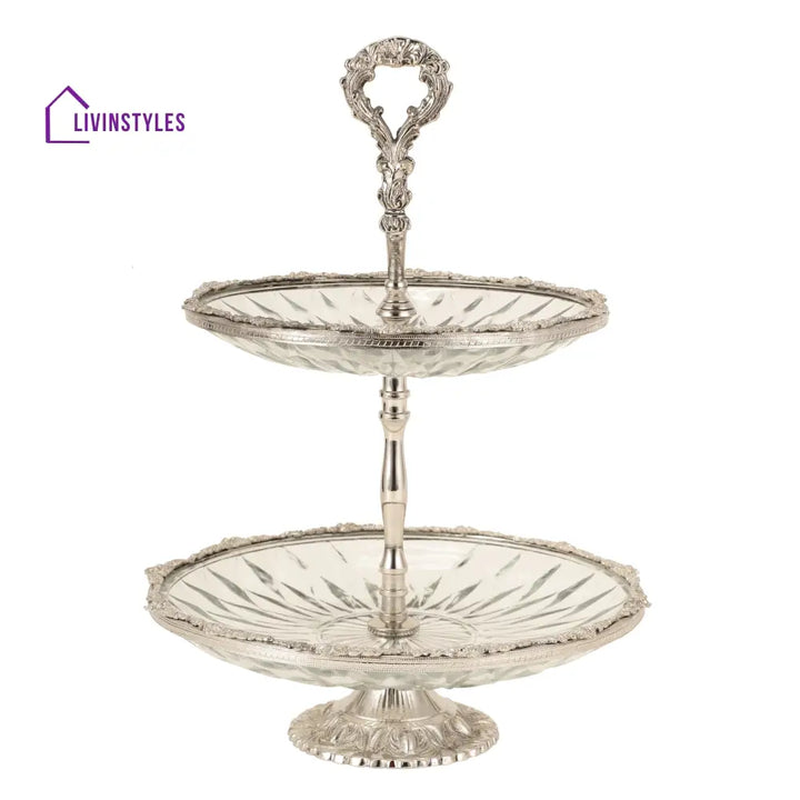 Spearhead Crystal Double Cake Stand In Silver Cake Stand