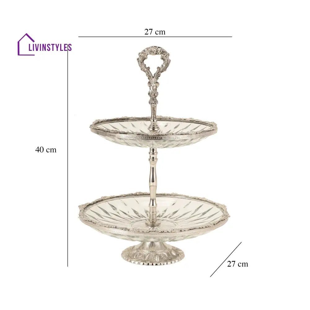 Spearhead Crystal Double Cake Stand In Silver Cake Stand