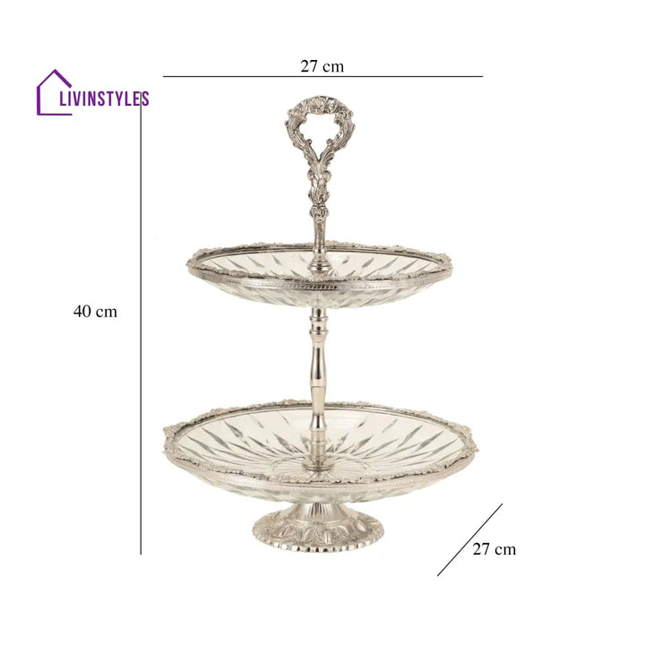 Spearhead Crystal Double Cake Stand In Silver Cake Stand