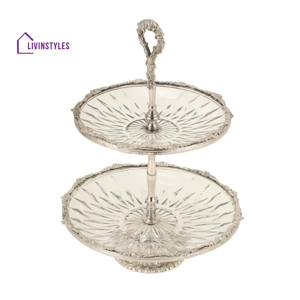 Spearhead Crystal Double Cake Stand In Silver Cake Stand