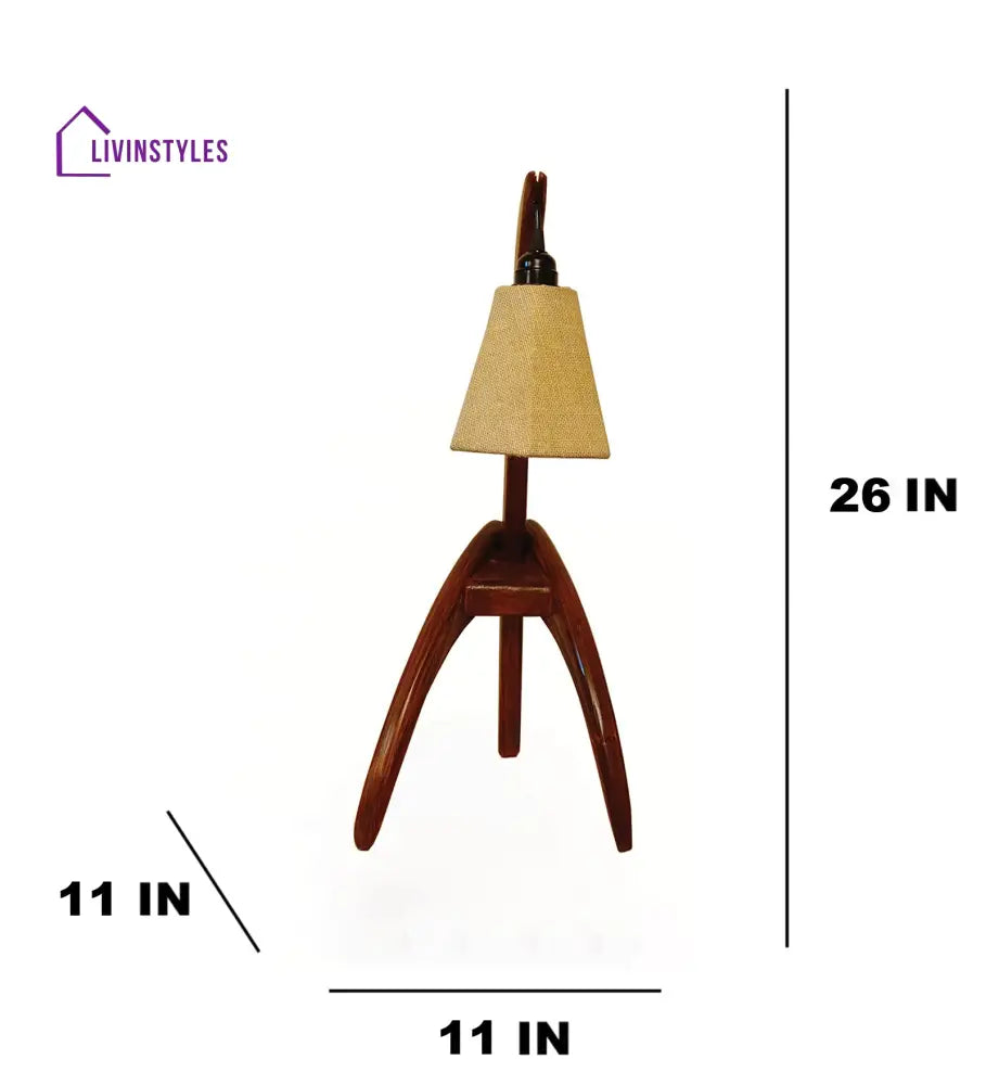 Species Brown Wooden Table Lamp With White Jute Lampshade Lamps