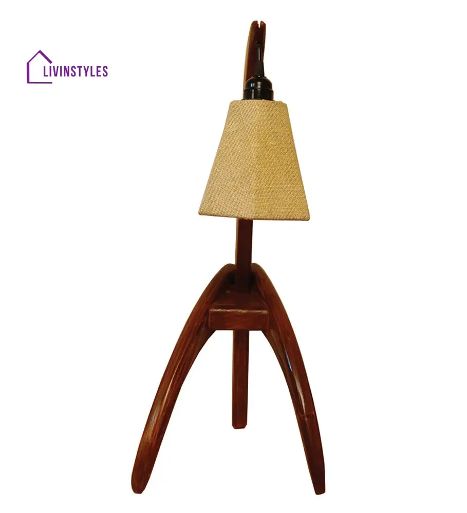 Species Brown Wooden Table Lamp With White Jute Lampshade Lamps